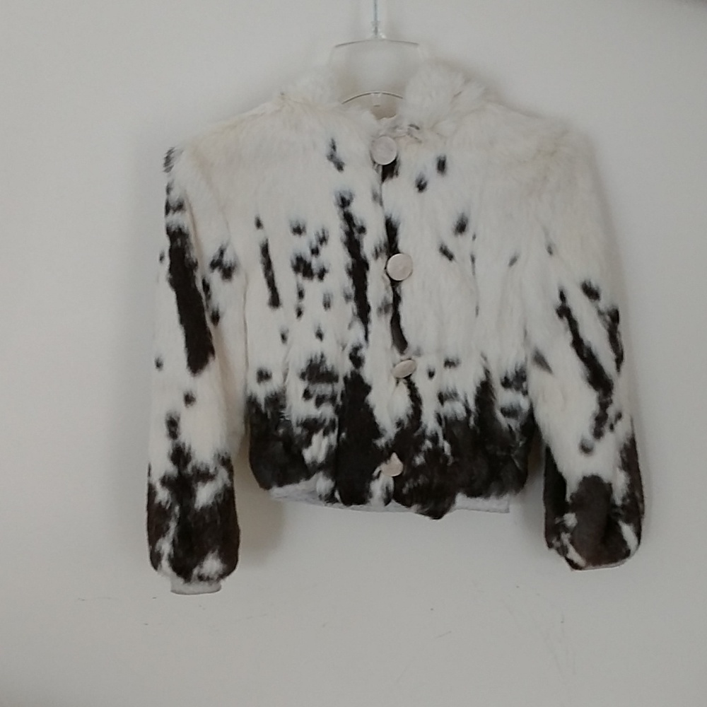 Rabbit fur coat, with hood.